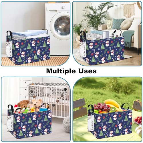 FANKANG Storage Bins,Christmas Nursery Hamper Canvas Laundry Basket Foldable with Waterproof PE Coating Storage Baskets for Boys and Girls, Office, Bedroom,Toys(Rec-Christmas snowman ） - color: Rec-Christmas snowman