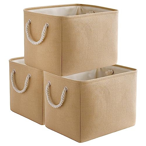 TheWarmHome Organization and Storage Basket for Organizing - 3 Pack 16x12x12 inch Cube Fabric Storage Cubes, Storage Bin for Shelves Gift Closet Organizer Cloth Toy (Beige) - color: Beige, size: 3PCS/Large Cube - 16L×12W×12H