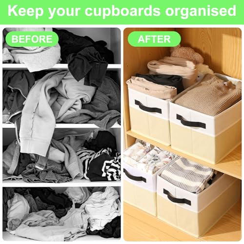 Large Shelf Storage Bins [4 Pack],Decorative Collapsible Storage Basket,Fabric Closet Organizer and Home Storage Cubes with Handles for Organizing Books, Clothes, Toys, Nursery（Beige） - color: Beige 4 Pack