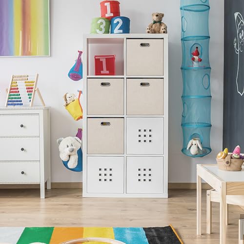 Posprica 13x15x13in Collapsible Storage Bins, Fabric Foldable Cube Storage Boxes, Decorative Storage Baskets Organizer for IKEA Kallax, Shelves, Closet, Clothes, Toy, Set of 4-Beige - color: Beige