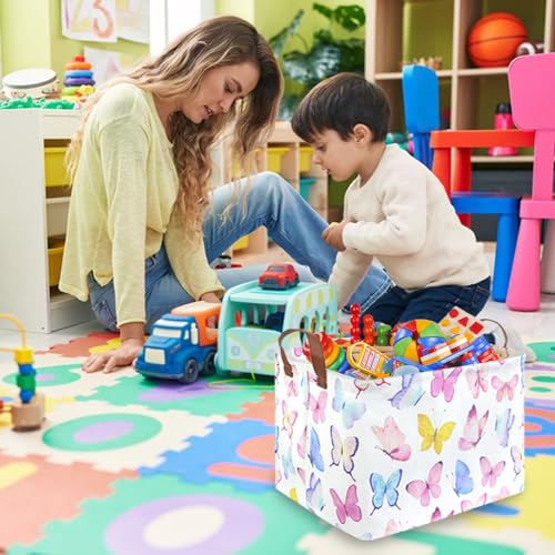 Rectangular Butterfly Basket,Girls Basket, Foldable waterproof cute storage basket,Kids Storage Bin,Toy gift Organizer,Girls Room Decor,Butterfly Room Decor,Gift Box(Colorful Butterflies) - color: Colorful Butterflies