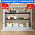 Mustorn Pots and Pans Organizer Under Cabinet, Expandable 1 Tier Under Sink Organizers and Storage Adjustable Height Kitchen Pot and Pan Lid Holder Rack with 6 Dividers Under Cabinet Shelf(Black) - size: 2panels &1 pot rack-1 Tier