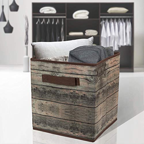 Sorbus Foldable Storage Cube Basket Bin, Rustic Wood Grain Print, 4-Pack (Rustic Bin - Brown) - color: Rustic Brown