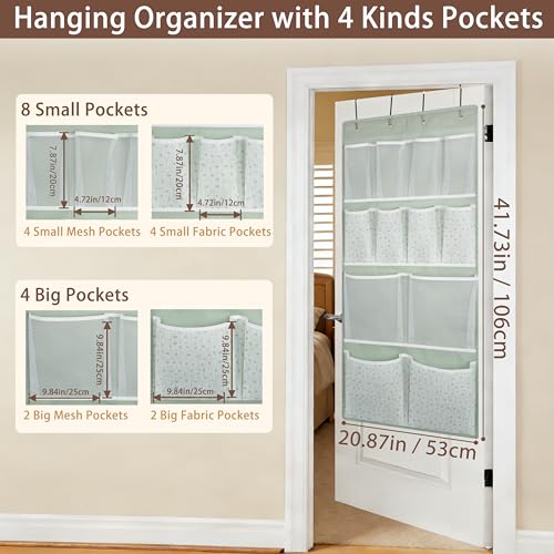 2 Pack- 12 Pocket Over Door Hanging Storage Organizer with 4 Kinds Pouch,Back of Closet Hanging Shelf Storage Organization for Sock,Hat,Underwear,Behind Door Caddy in Bedroom,Bathroom,Entrance,Dorm,RV - style: Small-Green: Pack of 2