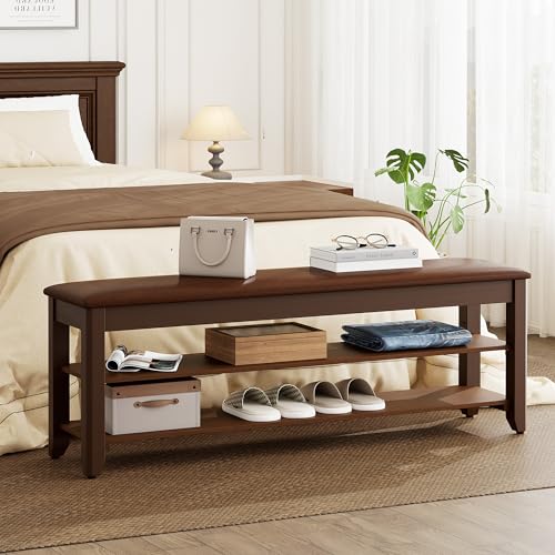 Homleke Shoe Rack Bench with Flip-Top Storage, Solid Wood Entryway Bench with Cushion, Adjustable Shelf, for Hallway, Mudroom, Closet – Walnut, 47.2" - color: Walnut, size: 47.2"
