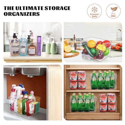 Clear Plastic Storage Bins-6 Pack Large Pantry Organizers and Storage Containers for Kitchen, Bathroom, Under-Sink, Office, Closet, Garage, Freezer and Snack - size: 6 Large & 0 Small