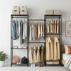 Folews Freestanding Closet System, Large Free Standing Closet Rack Organizer for Hanging Clothes Adjustable Metal Wire Clothing Rack with 5 Shelves & 5 Rods, Black - size: 15.3"D x 69.3"W x 70.8"H