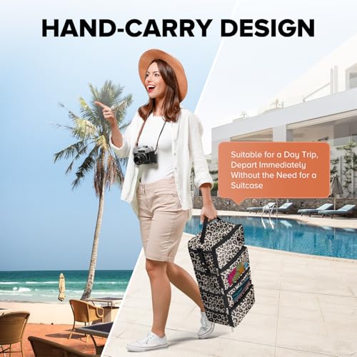 Suitcase Organizer, Travel Luggage Organizer Hanging Shelves Packing Cube Closet/Collapsible Portable Travel Organizer for Carry-on - color: Leopard Print-S-4 Tier, size: Small