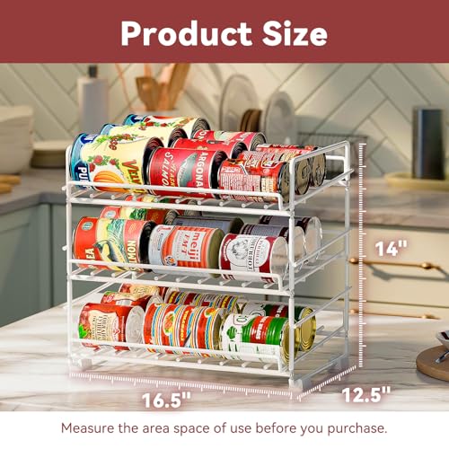 SUFAUY 3 Tier Can Organizer for Pantry, Holds 36 Cans, Heavy Duty Metal Shelves for Storage, White - color: White, size: 12.5"D x 16.5"W x 14"H