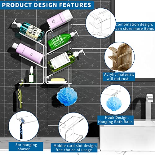 AITEE Acrylic Bathroom Organizer Shower Caddy, Clear Shampoo Holder Organizer Shelf Wall Mounted, Shower Shelves with Suction Cup, No Drilling and Rustproof, Sturdy and Durable - style: Upgraded Shelf