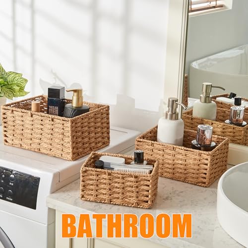 Small Wicker Basket for Organizing, Woven Storage Basket Set of 3 - Handwoven Natural Paper Rope Baskets to Declutter Any Room, Perfect for Organizing and Home Decor - color: Neutral
