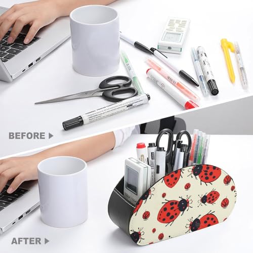 PU Leather Remote Control Organizer Box 5-Slot Multifunctional Red Ladybug Storage Holder for TV/DVD/Accessories Stylish Desk Decor for Living Room, Bedroom, Office - color: Red Ladybug