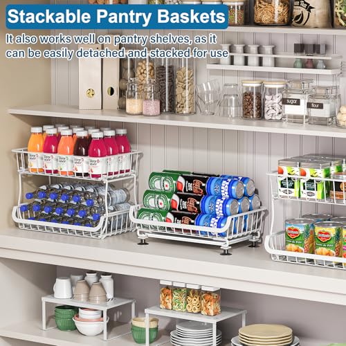 OKZEST 3-Tier Rolling Pantry Floor Organizer and Storage Cart with Wheels, Stackable Wire Pantry Baskets for Pantry Shelves, Kitchen Storage Rack and Fruit Basket Stand for Fruit Snack Onion Potato - color: White, size: 3-Tier Baskets