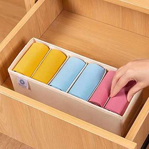 Qozary 3 Pack Sock Underwear Drawer Organizer Dividers, Collapsible Cabinet Closet Storage Boxes for Clothes, Socks, Lingerie, Underwear, Tie, Belt, Baby, Bedroom - color: Beige, size: 6 Cells