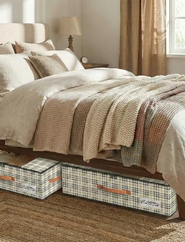 2-Pack Under Bed Storage Bins with Wheels and 4 Vacuum Seal Bags, Heavy Duty 80lbs Capacity,7.9" Height Clear Lid Organizer for Dorm Bedroom Clothes Shoes Toys,Quick Assembly Space Saver Houndstooth - color: Houndstooth, size: 7.9 inches