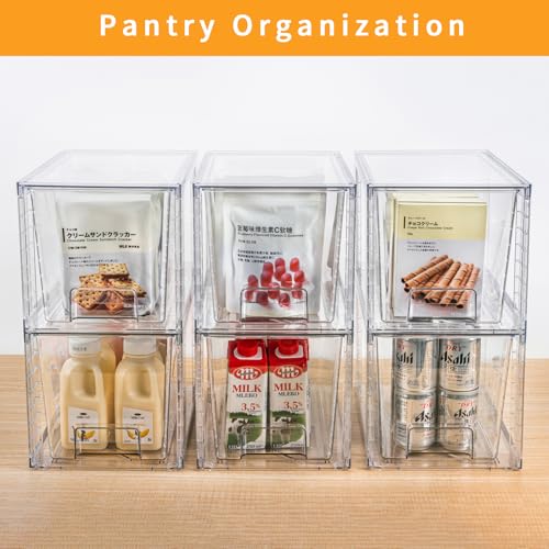 4Pack Large Stackable Kitchen Storage Drawers, Clear Foods Organizer Bins with Handles, Easily Assemble for Bathroom, Kitchen, Pantry, Cabinet, Closet(XL-Down Handle) - color: Down Handle, size: 4 Pack