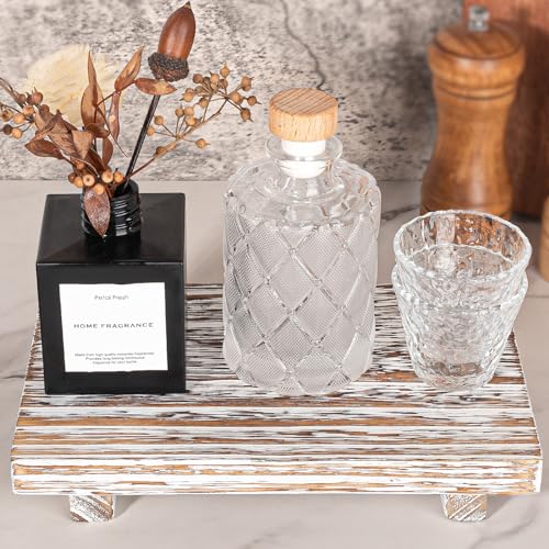zoocatia Small Wood Tray Pedestal Stand Farmhouse Bathroom Decor Decorative Wooden Riser Kitchen Soap Dish Holder for Vanity, Counter, Sink, 9" x 5.9" - Retro White - color: Retro White, size: 9" x 5.9" x 1.6"