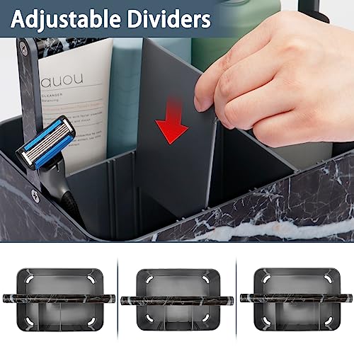 BYUNER Plastic Shower Caddy Dorm: Portable Bathroom Caddy Organizer for College with Handle and Adjustable Divider, Utility Hard Shower Basket Bath Tote for Toiletry, Shampoo, Soap (Black Marble) - color: Black Marble