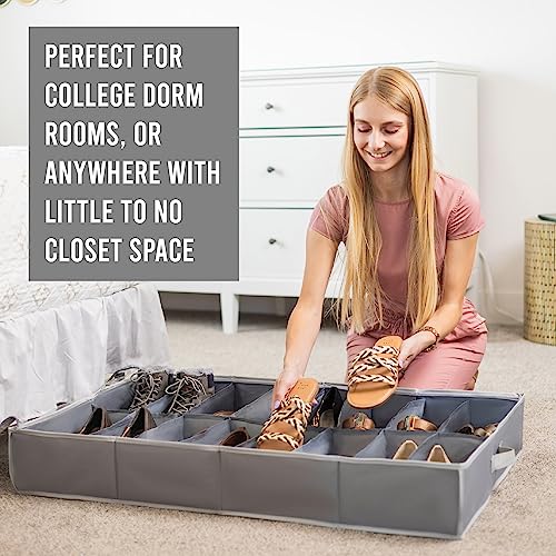 HOLDN' STORAGE Under Bed Shoe Organizer - Set of 2, Tear-Resistant 600D Material, Grey, Transparent Cover, Holds Up to 32 Pairs of Shoes - color: Grey, style: Set of 2