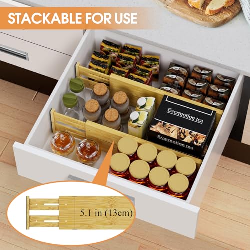 Bamboo Drawer Dividers,17-22" Adjustable Kitchen Drawer Organizer for Clothes,4 Pack Expandable Drawer Organization Separators for Bedroom,Bathroom,Dresser and Office,Natural - color: Bamboo, size: 17-22 IN