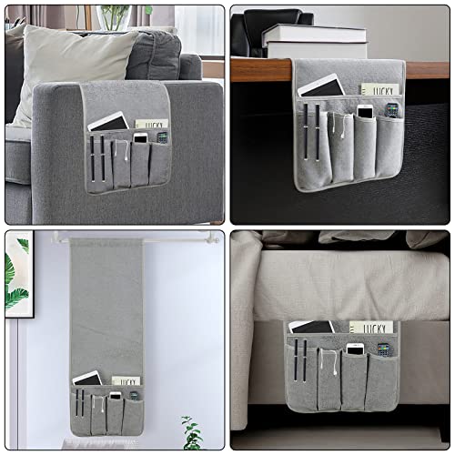 NB Remote Control Holder，Bedside & Armchair & Couch Caddy with Non-Slip Base，5 Pockets Oxford Fabric Bed Desk Storage Pocket for Phone Tablet Kindle Magazines，Gifts for Seniors (Gray, 35"X12.4") - color: Gray, size: 35"x12.4"