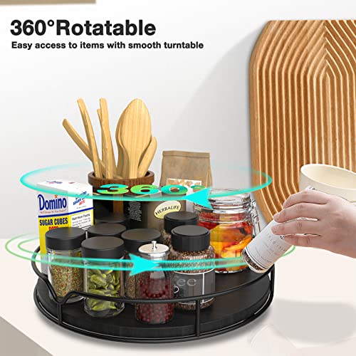 Lazy Susan Turntable Organizer for Cabinet Pantry Kitchen Countertop Refrigerator Cupboard, Pine Wood, 9", Black - color: Black, size: 9''