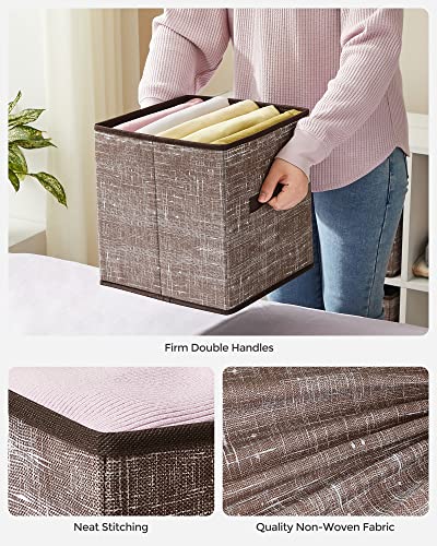 SONGMICS Storage Cubes, 11-Inch Non-Woven Fabric Bins with Double Handles, Set of 6, Closet Organizers for Shelves, Foldable, for Clothes, Walnut Color UROB026K02 - color: Walnut Color, size: 10.2''L x 10.2''W x 11''H