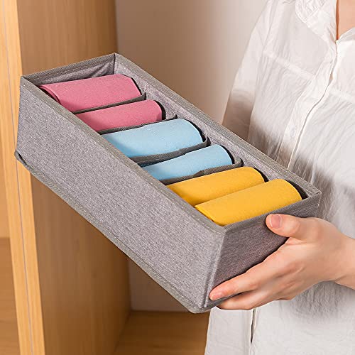 Qozary 3 Pack Sock Underwear Drawer Organizer Dividers, Collapsible Cabinet Closet Storage Boxes for Clothes, Socks, Lingerie, Underwear, Tie, Belt, Baby, Bedroom - color: Grey, size: 6 Cells