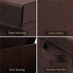 HOONEX Linen Foldable Storage Bins with Lids, 2 Pack, Storage Boxes with Carrying Handles and Sturdy Heavy Cardboard, 16.5" L x 11.8" W x 7.5" H for Shoes, Clothes, Brown - color: Brown