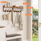 Evermagin 35" Coat Rack Wall Mount with Shelf, 4 in 1 Wall Mounted Coat and Key Hanger with 13 Hooks, Entryway Key Holder with Mail Holder for Living Room, Bedroom - color: Brown, size: 35 Inch