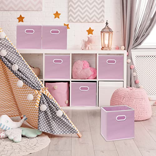 Simple Houseware Foldable Cube Storage Bins with Handles, 11-Inch, Pink, 6-Pack, Fabric Cubes Organizer for Closet or Shelves - color: Pink