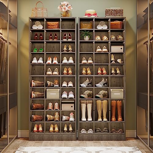 Tribesigns 10-Tier Shoe Storage Cabinet, Gray Wooden Shoe Rack with 30 Cubbies, Freestanding Tall Entryway Shoe Organizer for Closet, Entryway, Living Room - color: Grey