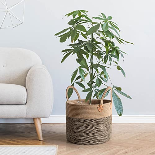 CHICVITA Wicker Laundry Basket With Handles, Storage Baskets for Decor, Rope Basket for Blankets, Toys, Clothes, Shoes, Plant Basket for Living Room, 14" X 14" X 12" - color: Black, size: 14"W x 12"H