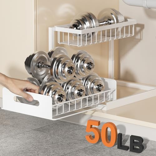 REALINN Under Sink Organizer, Pull Out Cabinet Organizer 2 Tier Slide Out Sink Shelf Cabinet Storage Shelves, Under Sink Storage for Kitchen Bathroom Cabinet, White, 1 Pack - color: White, size: 1 Pack