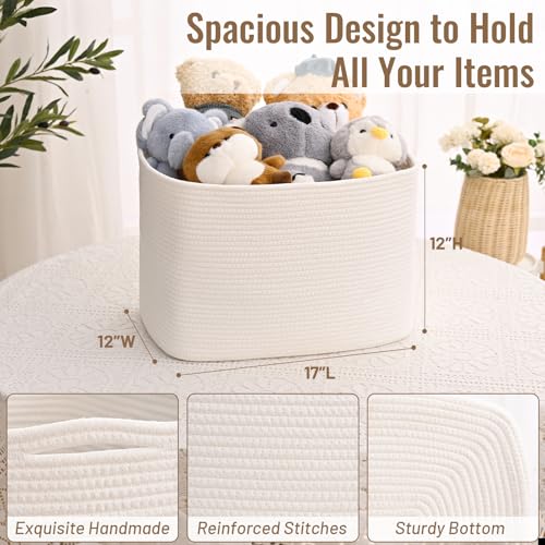 3 Pack Cube Storage Bin, 17”x12”x12” Cotton Rope Woven Baskets for Organizing Toys Clothes Towels, Square Gift Storage Baskets for Shelves, Nursery, Closet, Bathroom, Pantry (White) - color: White, size: 17" x 12" x 12"