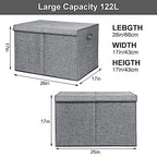 122L Large Toy Chest Box with Lid, Foldable Toy Storage Organizer Bin Boxes with Removable Divider for Kids, Boys, Girls, Nursery, Playroom, 26"x17" x17"(Linen Gray) - color: Extra Large Grey