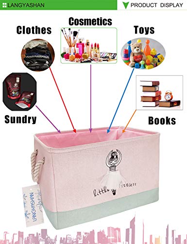 LANGYASHAN Rectangular Storage Bin Collapse Canvas Fabric Cartoon Storage Basket with Handles for Organizing Home Kitchen Boys and Girls Toys Office Closet Shelf Baskets (Girl) - color: REC pink girl
