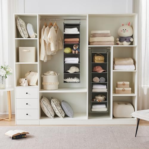 MAX Houser 6 Tier Shelf Hanging Closet Organizer, Closet Hanging Shelf with 2 Sturdy Hooks for Storage, Foldable (Grey) - color: Grey