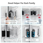 homeasy Mop Broom Holder No Drill, Mop Broom Organizer Wall Mounted Heavy Duty with Hooks Hanger, Self Adhesive Stainless Steel 4Pcs for Bathroom, Kitchen, Office (Multicolor) - color: Silver Mix