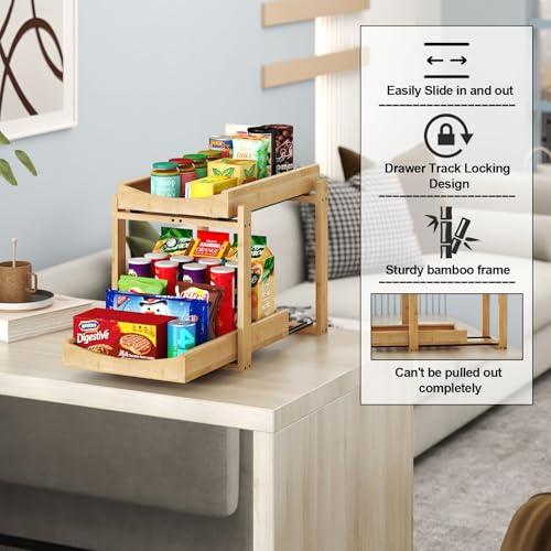 MHXW SXPN Bamboo Under Sink Organizer and Storage, Pull Out Cabinet Organization, 2 Tier Vertical Slide Out Undersink Storage Shelf, Organizer Shelves for Kitchen Bathroom Medicine (Natural, 2 Pack) - color: Natural, size: 2 Pack