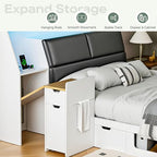 Kikihouse Queen Size Platform Bed with Foldable Desk & Storage Headboard | Bookshelf, 4 Drawers, LED Lights, USB Ports, No Box Spring Needed, Space-Saving - size: Queen