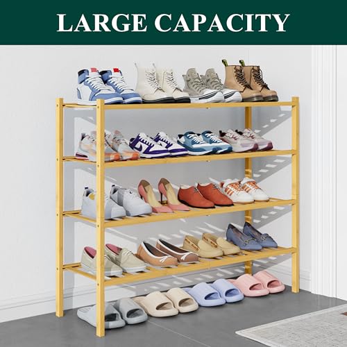 Smiry Bamboo Shoe Rack for Closet, 4 Tier Long Wooden Stackable Shoe Organizer, Free Standing Shoes Storage Shelf for Entryway, Front Door Entrance, Natural - color: Natural, size: 4 Tier - Long
