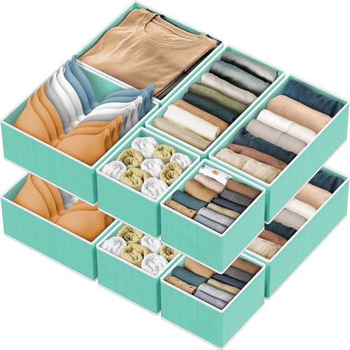 SIMPLE HOUSEWARE Foldable Drawer Organizer for Clothes/Underwear/Panty/Onesie Stocking Bin, Set of 12, Turquoise - color: Turquoise, size: Set of 12 - 4L / 4M / 4S