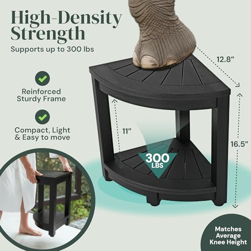 ROHKEX HDPE Corner Shower Stool - Black - Shaving Seat & Shower Stool for Shaving Legs - Non-Slip Feet & Waterproof Bench - Space-Saving Storage & Corner Bench, Home Decor Gifts Idea - color: Black