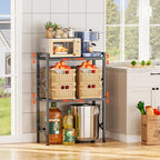 Expandable Pantry Shelves, 17-28 Inch Adjustable Kitchen Storage Shelf Organizer, 6-Level Height Heavy Duty Metal Shelving Unit 110LBS Capacity, for Cabinet Countertop Spice Rack, Black