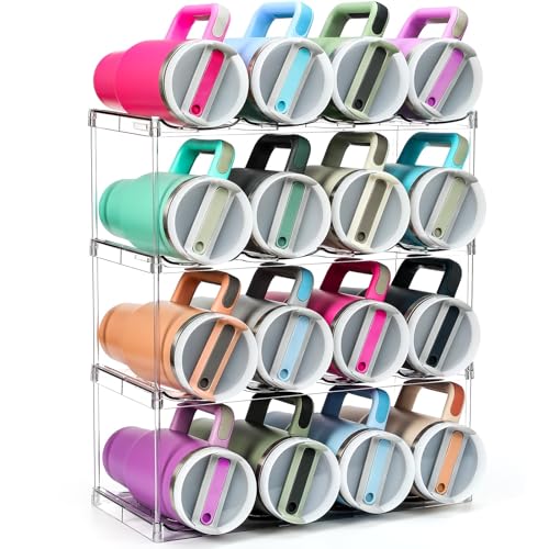 Design for Stanley 40 OZ & Large Bottles & Tumblers with Handle - Acrylic Water Bottle Organizer - Stackable Clear Wine Rack Cup Holder for Home Kitchen Pantry Shelf Countertop Cabinet, 4 Tier Hold 16 - size: 4 Tier for 16
