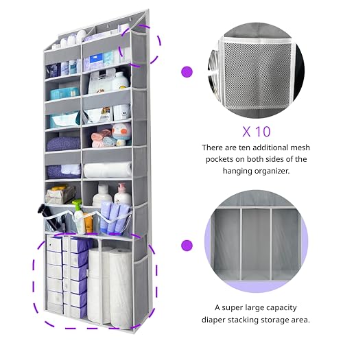 Extra Large Over The Door Organizer with Clear Pockets - 8 Compartments & XL Bottom Storage, Heavy-Duty Hanging Organizer for Bathroom, Bedroom, Closet (57 Inch Height). - color: Grey