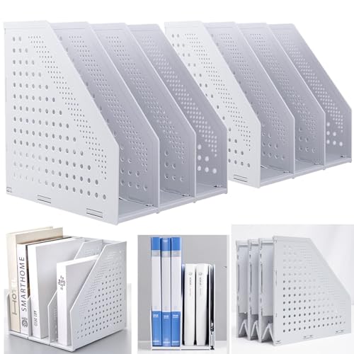 Marte Vanci Collapsible 3 Compartment Magazine Holder Desktop Adjustable Sturdy File Dividers Document Cabinet Rack Display (2 Pcs Light Gray) - color: Light Gray 3 Compartments (2 Pcs)