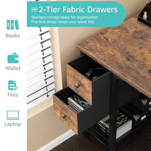 Lufeiya Computer Desk with Fabric Drawers, 47 Inch Desk for Small Space Home Office, Modern Simple Study Writing Table PC Desks for Bedroom, Rustic Brown - color: Rustic Brown, size: 47 inch