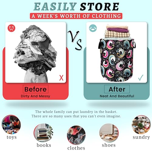 Colorful Unicorn Laundry Basket Foldable With Handles Tote Bag Oxford Cloth Funny Animal Laundry Hamper Clothes Storage Bucket Toy Organizer 18.9" x 16.5" For Bathroom/Laundry/Bedroom - color: Cute Unicorn